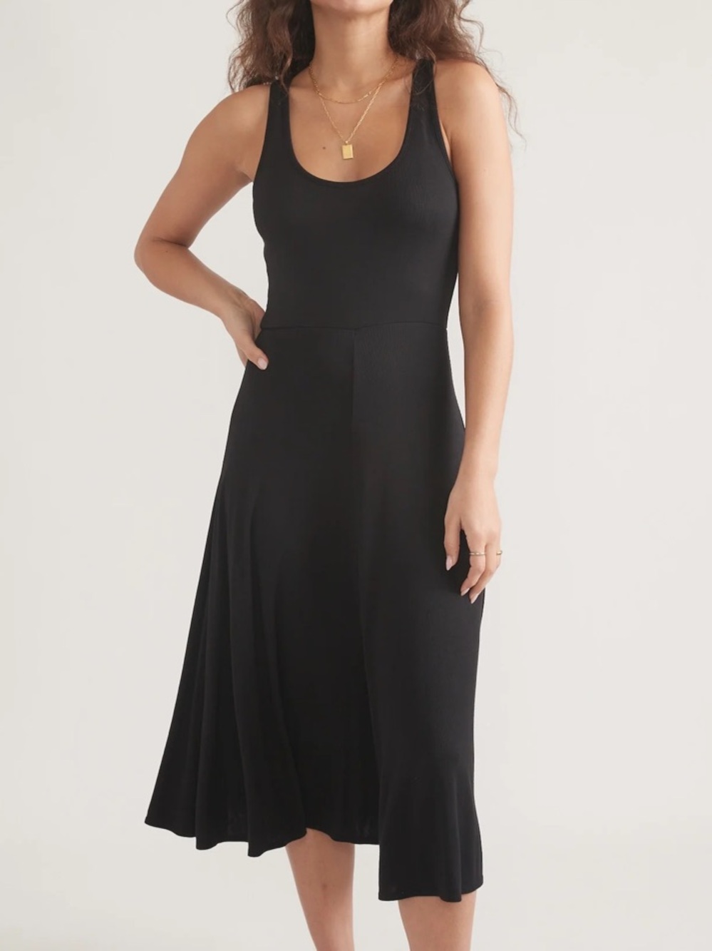 Marine Layer Lexi Rib Fit & Flare Dress Black Midi Soft Knit Black Sz Medium